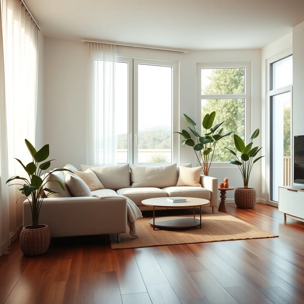 Seguro de hogar Málaga: salón luminoso de una vivienda con muebles y ventanales