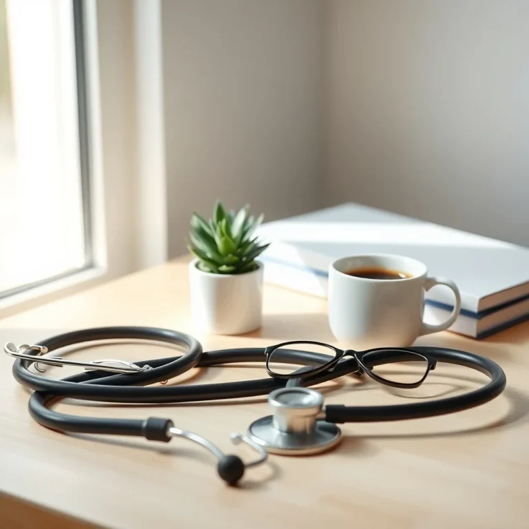 Documentos y estetoscopio de un seguro de salud sobre una mesa de despacho en Málaga